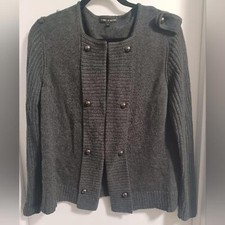Cable  Gauge - Gray Cardigan with Ribbed Sleeves and Textured Front