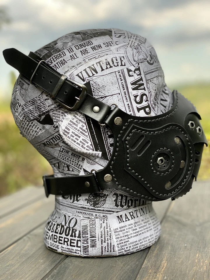 Máscara de cuero de motociclista, máscara de cuero steampunk, máscara de escorpión, cubierta facial DIESELPUNK Foto 2 de 4