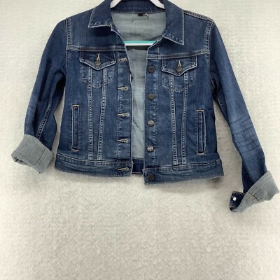 Dkny Womens Collared Long Sleeve Foundation Button Front Blue Denim Jacket  Sz XS