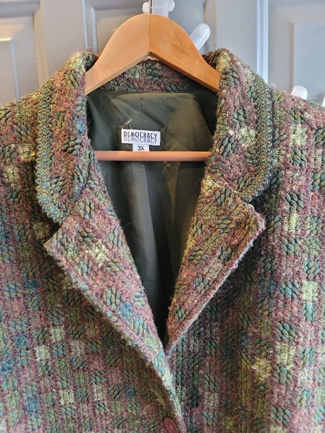 ジャケット・アウター Switching spangle tailored jacket WOMANS GREEN MULTI PATCHWOORK BOUCLE TWEED JACKET BLAZER