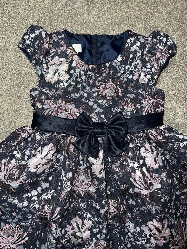 Bonnie Baby Formal Holiday Navy w/Pink & Silver Floral Dress 24 Months - Image 3 of 4