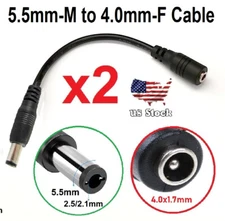2pc 17cm 5.5x2.1mm Male Plug to 4.0x1.7mm Female Jack DC Power Adapter cable