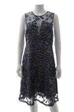 Elie Tahari 'Olive' 3D Floral Appliqué Dress / Blue, Metallic / RRP: $600.00