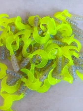 100pk 2" HG60 Monkey milk/chart tail Hot Grub Twister Tails Crappie Walleye Bass