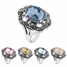 10 pcs Mixed Cameo Rings Wholesale Lot Rhinestone Plumflower ring For Women