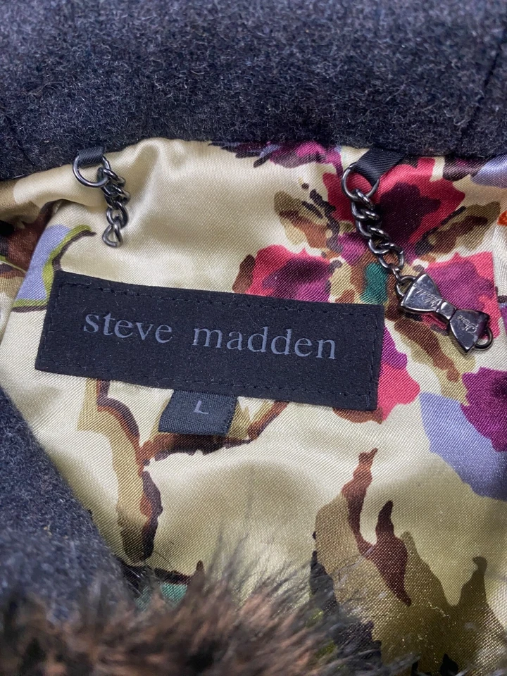 Abrigo Steve Madden Pea Mujer Grande Gris Lana Imitación Piel Capucha Doble Pecho Parka Foto 4 de 4