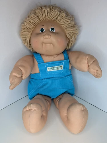 VTG 1982 Cabbage Patch Kids Doll Blonde W/ Blue Koosas Overalls