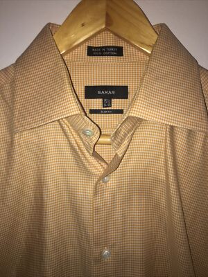 SARAR SLIM FIT BUTTON DOWN DRESS SHIRT ORANGE MENS SIZE 15.5 34/35 | eBay