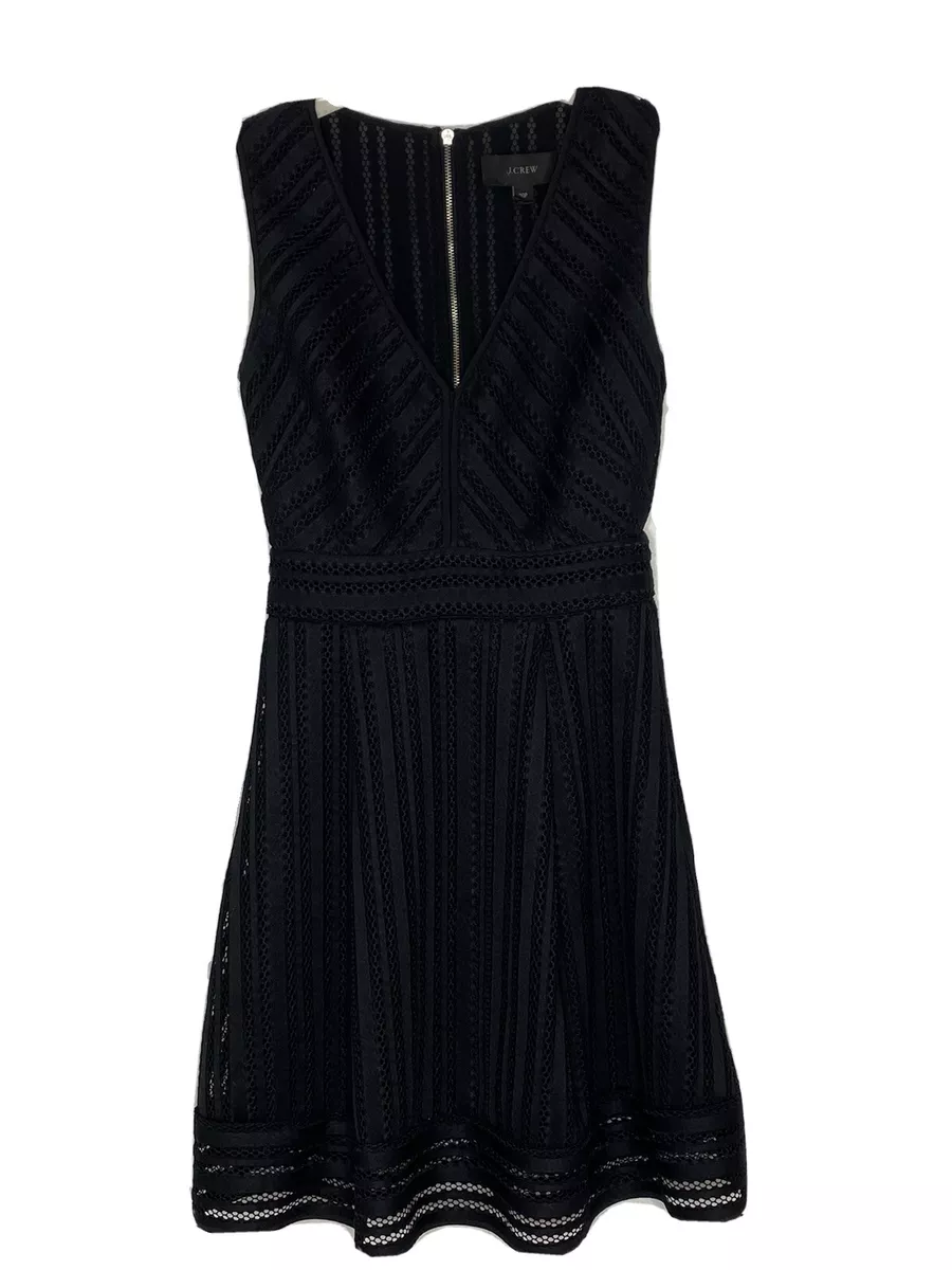 J.Crew Striped Eyelet in Black Mesh Textured Fit Flare Sleeveless Dress 00P