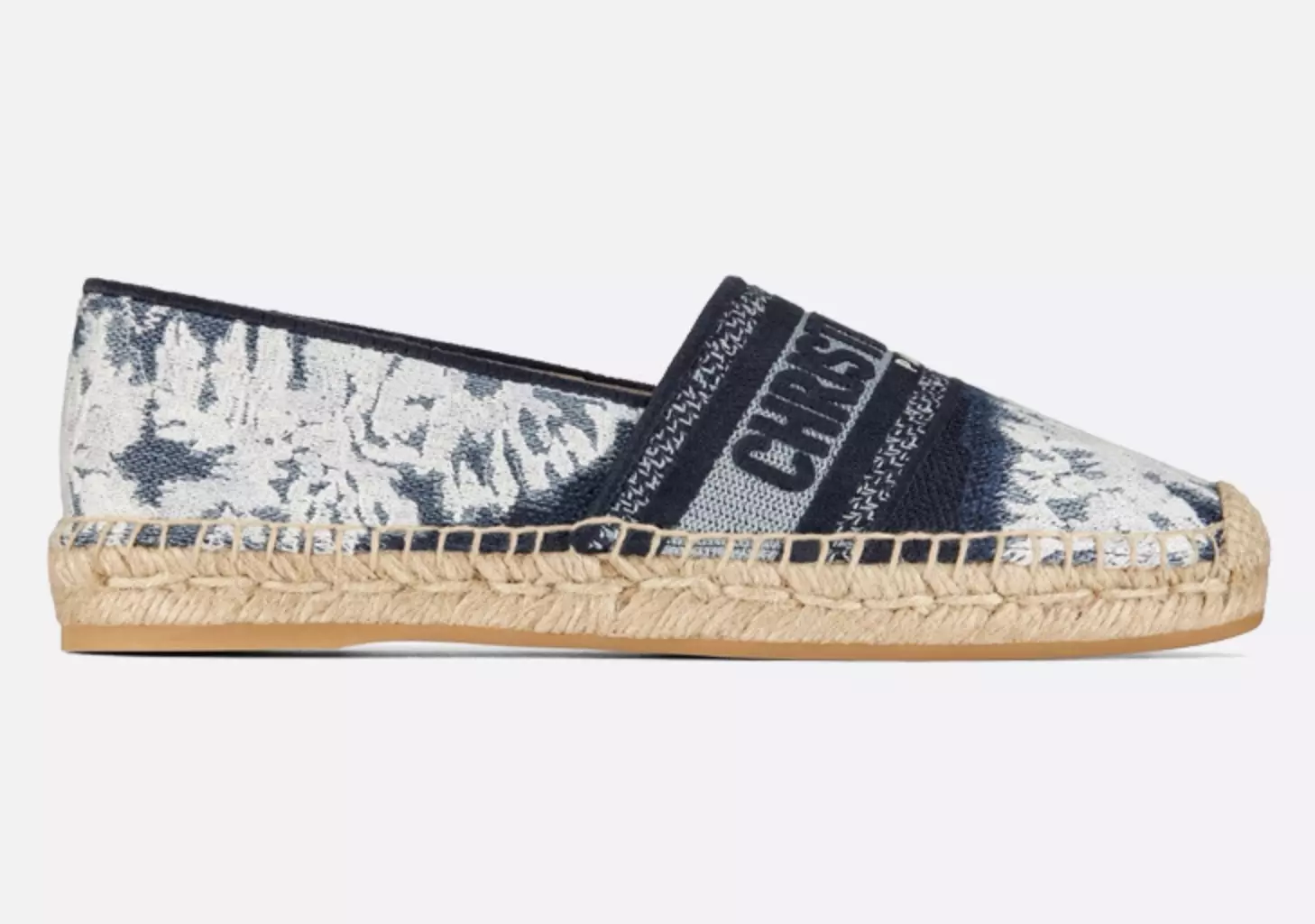 Dior Granville cravate teinture denim logo bleu blanc brodé espadrille plate 37,5