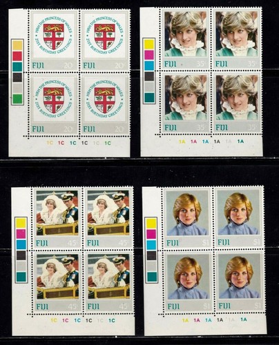 Znaczki Fidżi #470 - 473, bloki narożne, MNH OG, XF, Princess Di, Royal Wedding - Zdjęcie 1 z 1