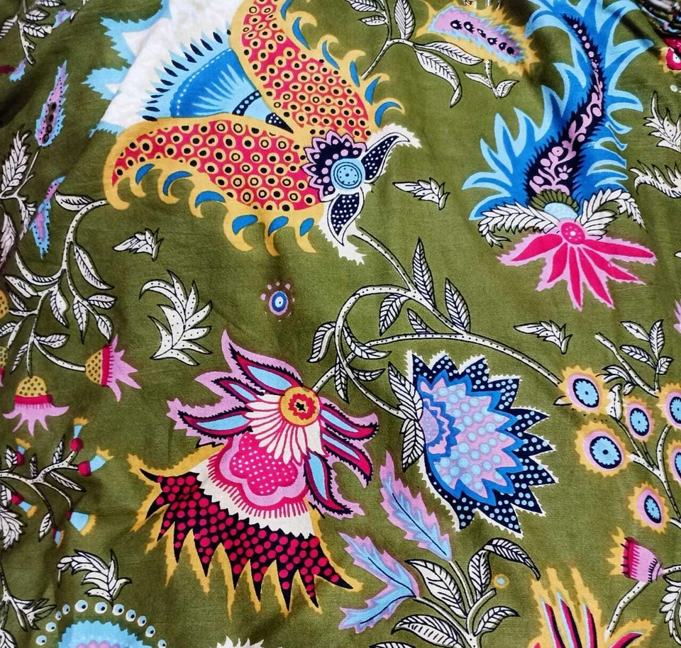 3 Yards Fabric Indian Green Floral Hand Block Print Cotton Fabric Sewing Fabrics - Image 3 of 3