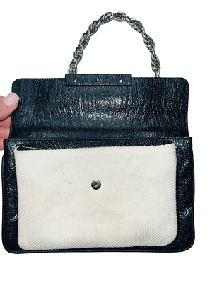 Black Kenneth Cole Handbag with Chain Details Kenneth Cole New York Black Leather/Cream Canvas Silver  main image 4