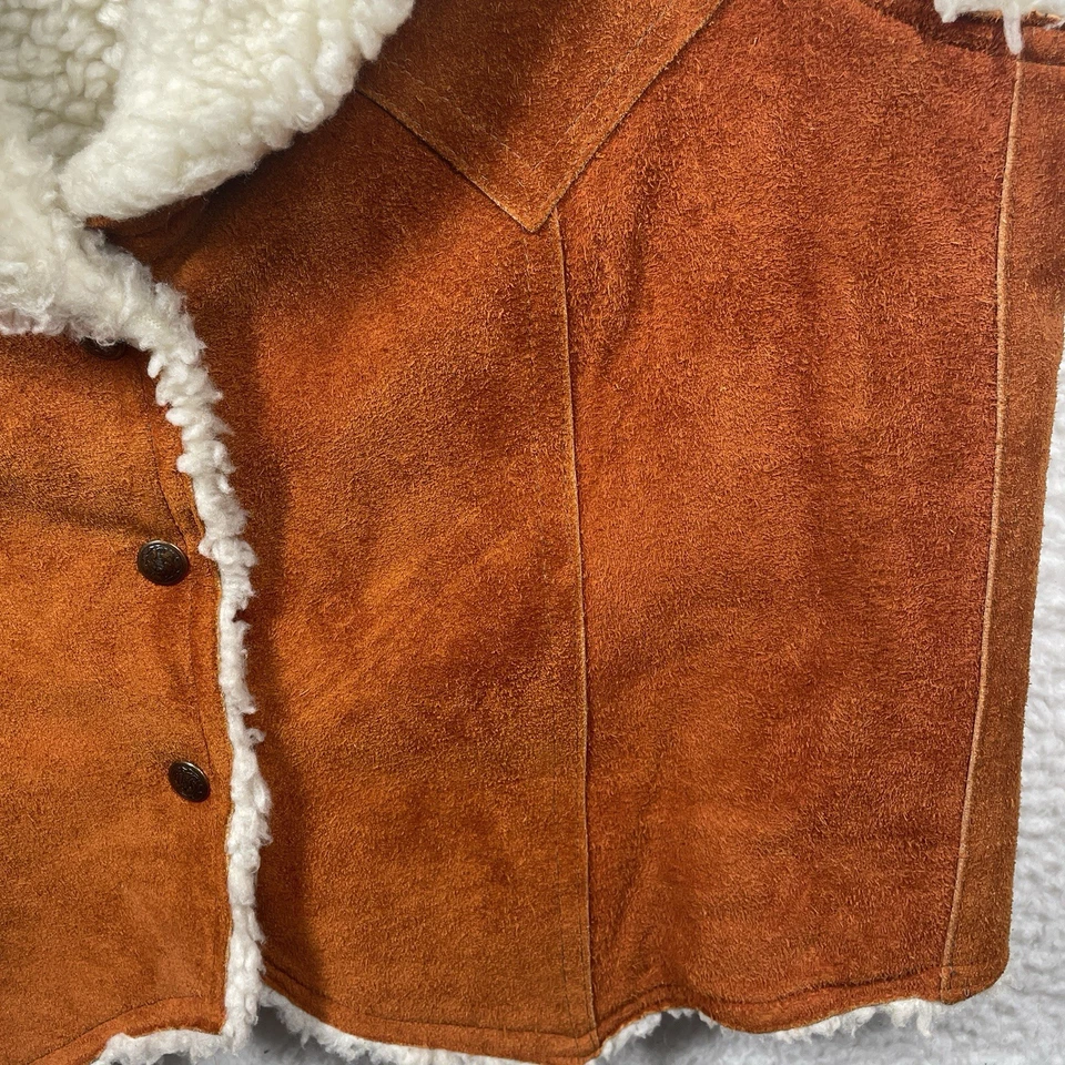 De Colección Años 70 Marrón Gamuza Prendas Exteriores a Presión Chaleco Occidental Poli Nylon Forro Polar XL Foto 4 de 4