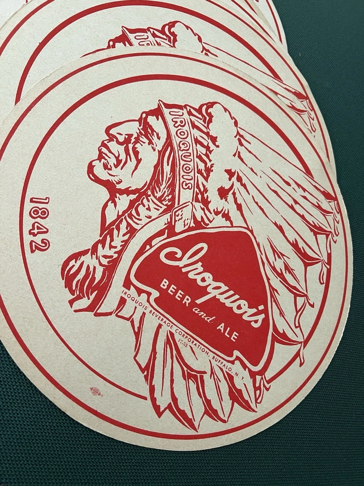Lote De Colección De 12 Forros De Bandeja De Cerveza India Iroquesa Y Ale Buffalo NY Doble Cara Foto 4 de 4