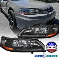 Fits 1998-2002 Honda Accord 2dr 4dr Dx Ex Lx Se Black Headlights Driving Lamps