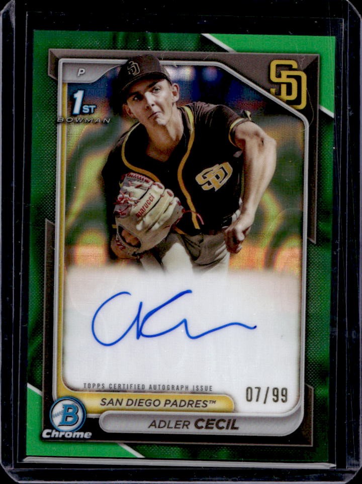 2024 Bowman Chrome Adler Cecil Auto Green Lava Refractor 1st Prospect #7/99