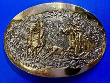 Cattle Drive Vintage Western Cowboys 24K Gold Plated Vintage ADM Belt Buckle
