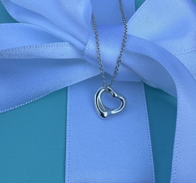Tiffany & Co Elsa Peretti 11mm Open Heart Anhänger Halskette 925 Silber UVP 335£