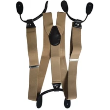 TECHTONGDA 6 Button Holes Link Men's Suspenders-Beige Shoulder Width 35mm