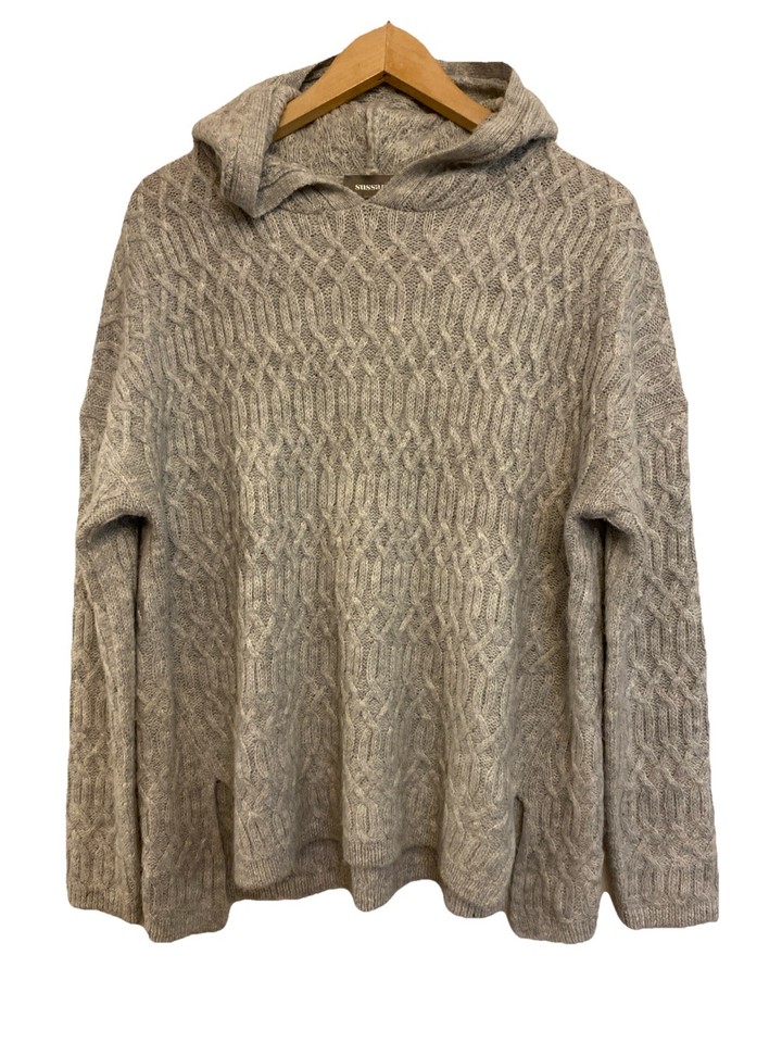 Sussan Grey Cable Knit Soft Hooded Pullover sz S