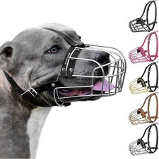 Pitbull Dog Muzzle Metal Mask Amstaff Wire Basket Pit Bull Adjustable Leather