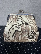 Vintage Kiss Lock Coin Purse Floral Brown Cream Small Frame Wallet Retro Clutch