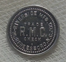 MURFREESBORO NORTH CAROLINA RIVERSIDE MFG. CO. 5¢ LUMBER SCRIP TOKEN R9