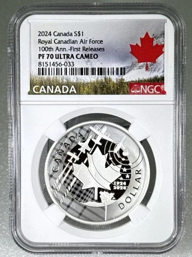 2024 $1 CANADA SILVER DOLLAR PROOF NGC PF70 MAPLE LEAF AIR FORCE FIRST RELEASES