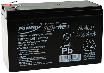Powery Blei-Gel-Akku für USV APC Back-UPS BH500INET 12V 7,2Ah/86Wh Lead-Acid Sch
