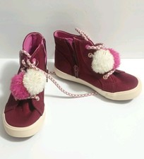 Cat Jack Girls Burgundy High Top w/Pom Poms Canvas Shoes Size 10 M