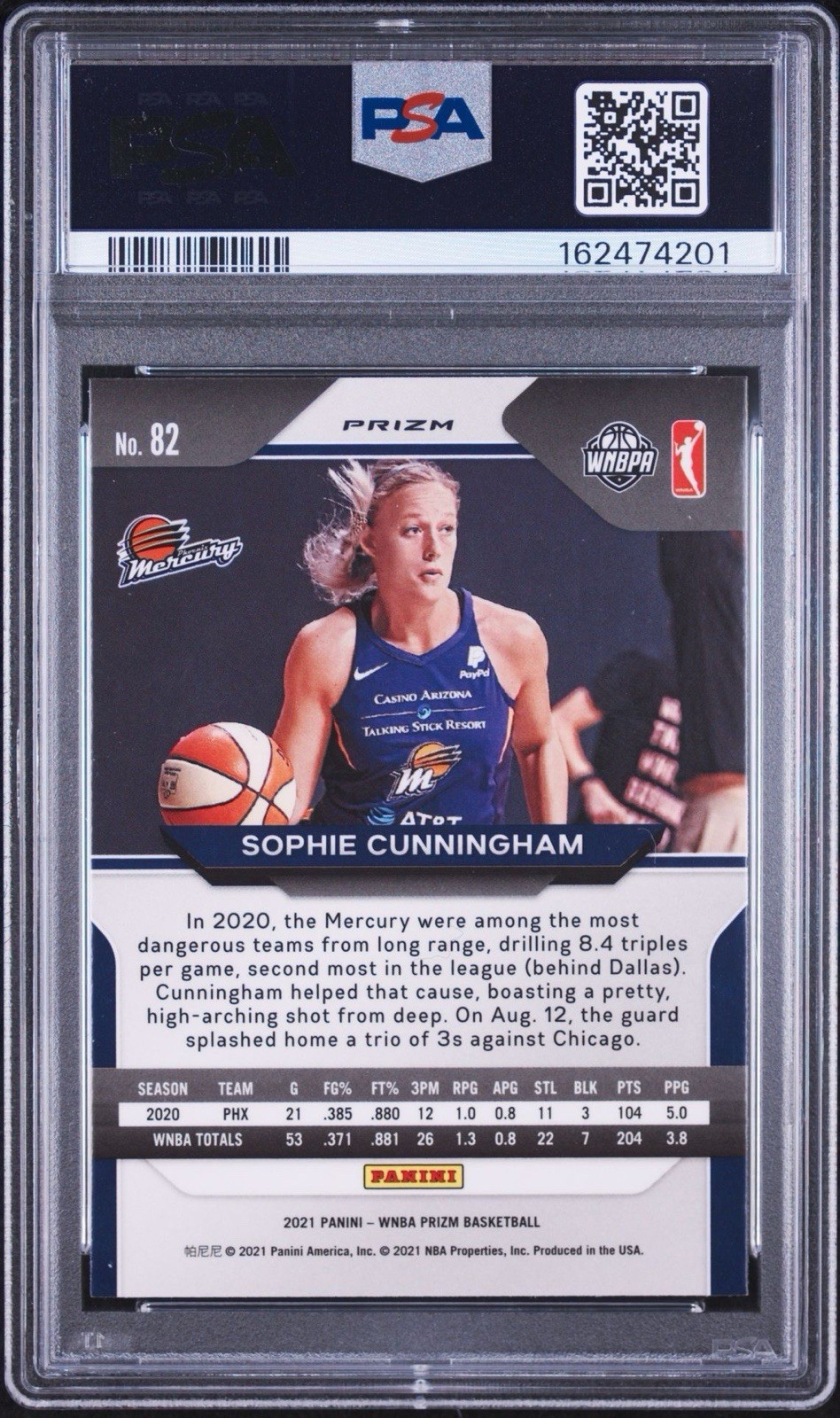 Sophie Cunningham 2021 Green Prizm PSA 9 Mint Panini WNBA 82 RC Mercury Fever view 2