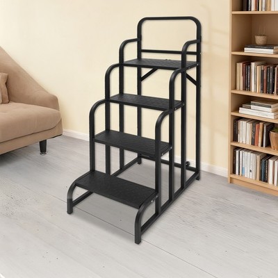 4-Step Stair with Wheels Stair Rolling Stair Black for Industrial & Warehouse