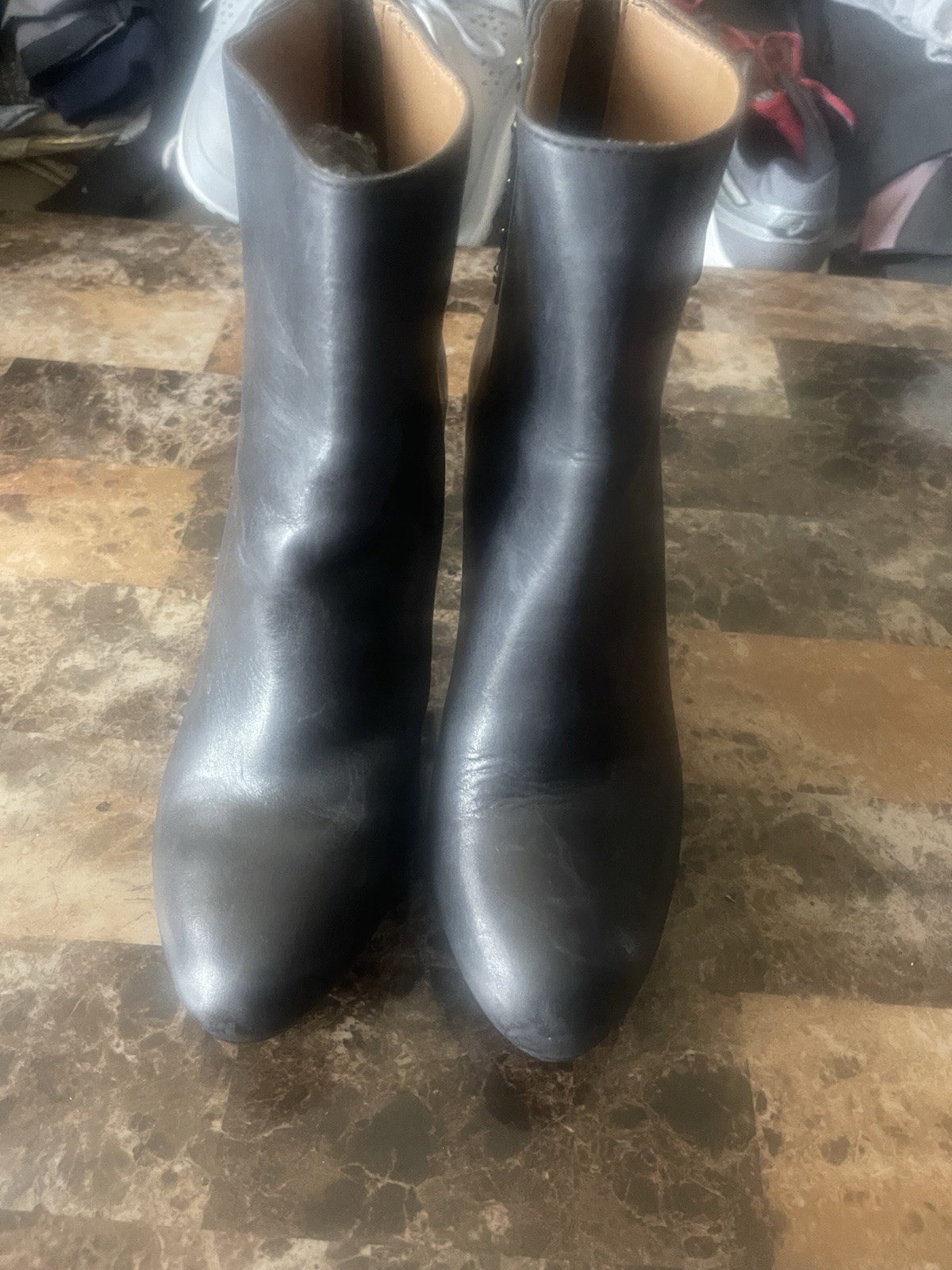 Calvin Klein's Black Leather Palisa Stiletto Heel Studded Ankle Booties Size 7.5 thumbnail 3