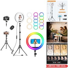 10.3 Inch Selfie Ring Light with Stand Phone Holder 63 Inch Metal Tripod 96 RGB