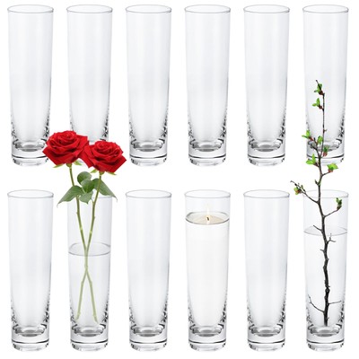 12 PCS 2x8 Inch Glass Cylinder Vases for Centerpieces, Width 2'', Height 8'', T...
