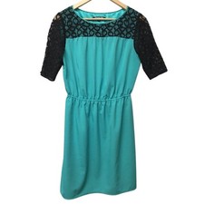 Gianni Bini Dress Womens Small Teal Black Lace