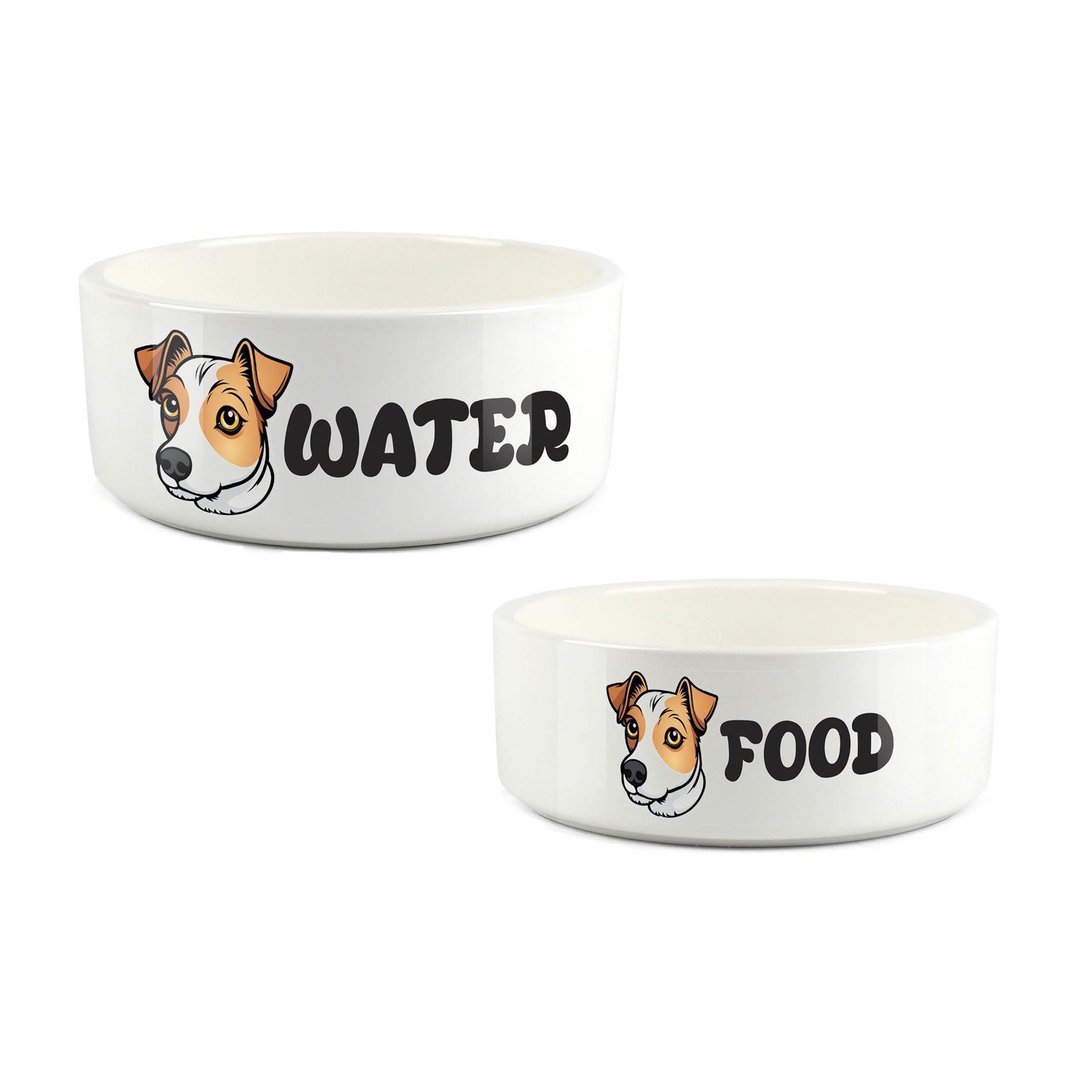 Purely Home Jack Russell Food & Water Bowl Set - White Ceramic - 500ml Food Bowl, 1L Water Bowl - Image 2