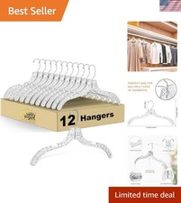 Quality Clear Plastic Hangers 12 Pack - Durable Crystal Cut Heavy Duty Hanger...