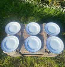 6 Assiettes plates - Montereau en creux, HBCM - Dodécagone - Faïence bleu