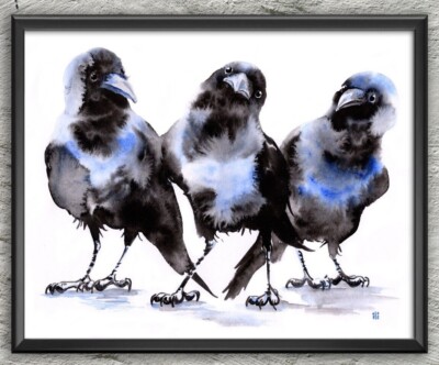 Aquarell Drei Krähen Gemälde ''Drei Amigos'' personalisierter Druck von ili
