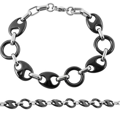 Armband Ketten Gliederarmband Keramik Edelstahl Silber Schwarz AKZENT 5030341