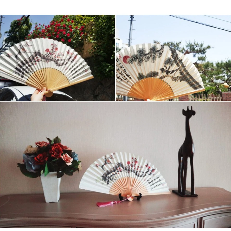 Ventilador de mano plegable de bambú tradicional Jeonju hecho a mano papel coreano de alta calidad Foto 4 de 4