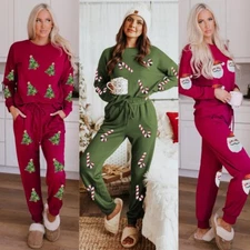 Women's Christmas Long Sleeve Pants Two-piece Set Fashion Casual Set Gift Idea