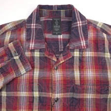 $218 John Varvatos Stanton Reversible Red Plaid Button Up Shirt Mens Medium