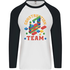 Construction Funny Building Blocks Bricks Mens L/S Baseball T-Shirt