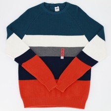 ZARA Mens XL Colorblock Striped Chunky Crew Neck Sweater NWOT Pullover Bold