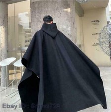 Men Hooded Wool Blend Fashion Pullover Oversize Cloak Cape Coat Ourwear Black