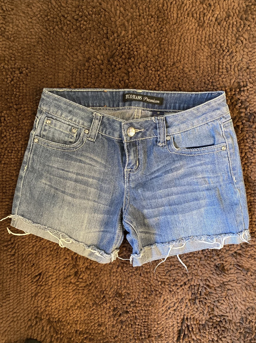 ZCO Premium Jean Shorts Junior s Sz 9 Cuffed Raw Hem Embroidered Pockets