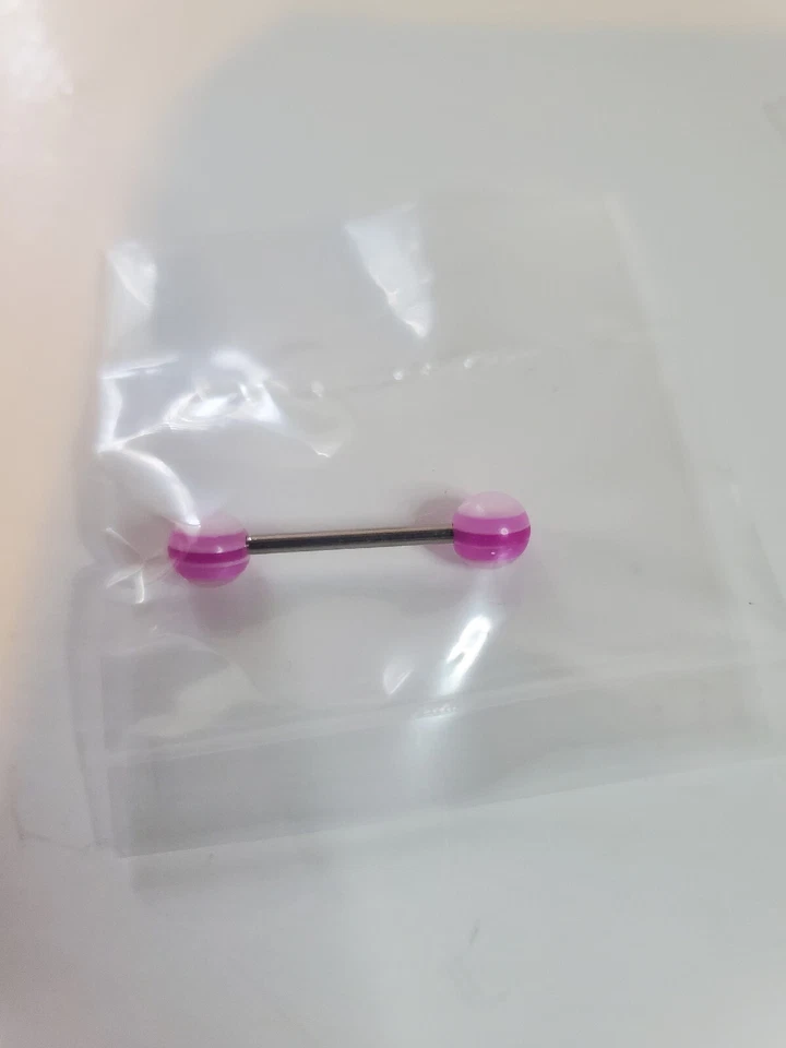 Pink stripe Barbell Tongue nipple piercing body candy 14g SS stainless steel  - Image 3 of 3